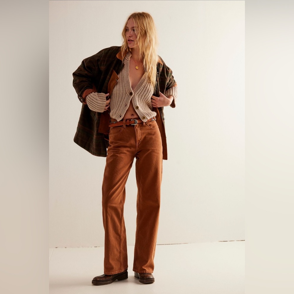 FREE PEOPLE WE THE FREE Tinsley Baggy High Rise Jeans Chocolate Brown 24